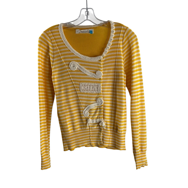 SPARROW Size MED Yellow/White Stripe Long Sleeve SWEATER