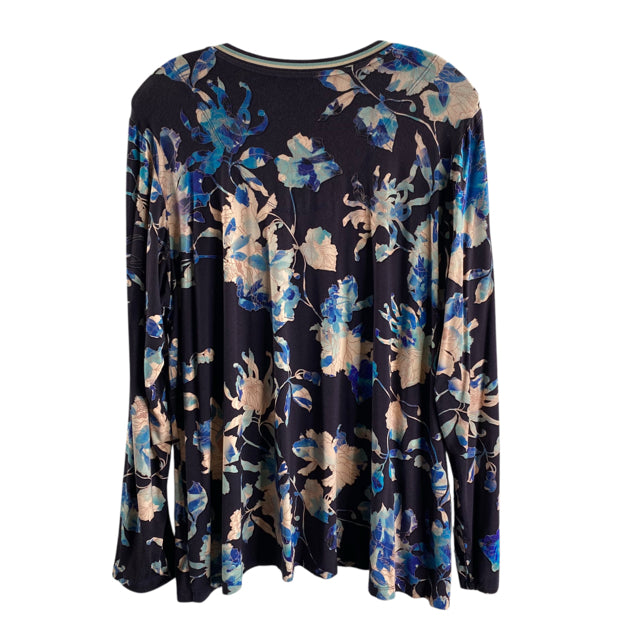 JOHNNY WAS Size X-LARGE Navy/Multi Print Peasant/Blossy TOP