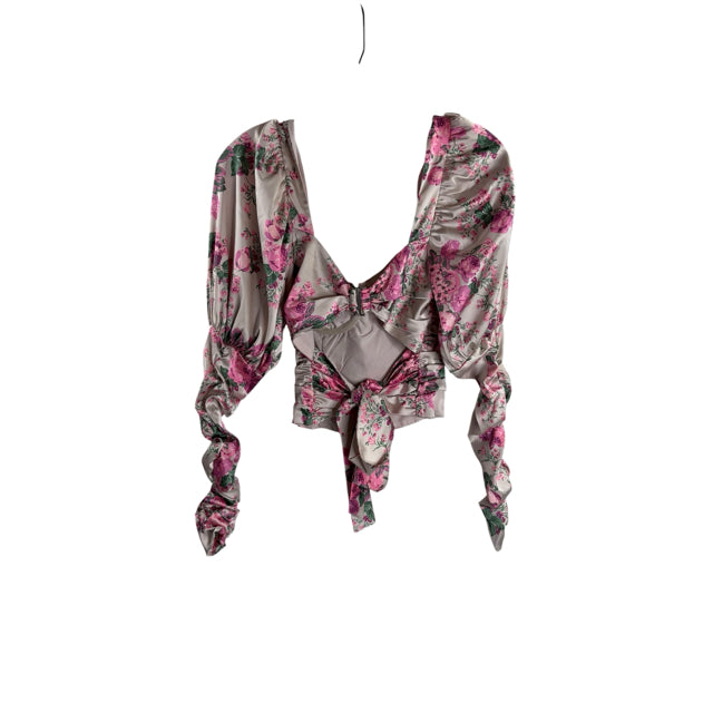 FOR LOVE & LEMONS Size SMALL Pink/White Floral Long Sleeve BLOUSE