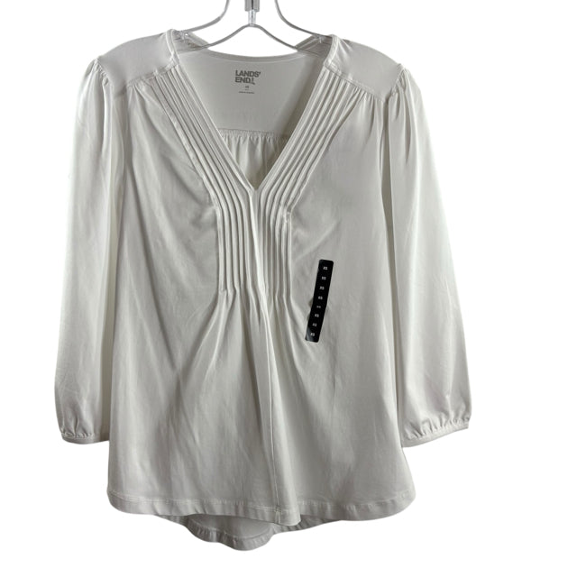 LANDS END Size X-SMALL White 3/4 Sleeve V-Neck Cotton Blend NWOT TOP