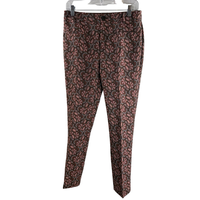 ANTHROPOLOGIE Size 4 Brown/Orange Floral Straight Leg Poly/Cotton PANTS