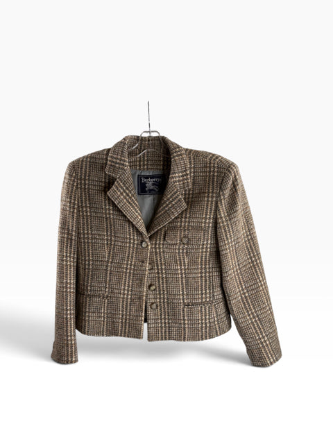 BURBERRY Size 12 PET Tan/Gray Plaid Vintage JACKET