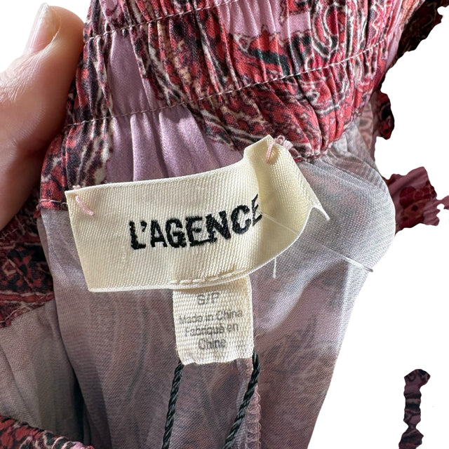 L'AGENCE Size SMALL Pink/Multi Paisley Elastic Waist Polyester NWT PANTS
