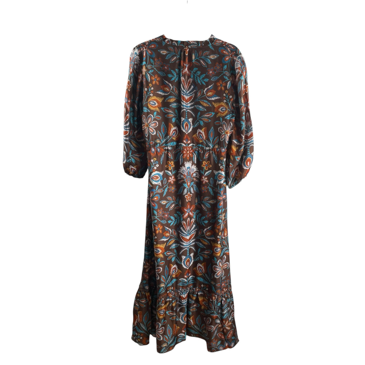 J MCLAUGHLIN Size MEDIUM Brown/Turq Floral Long Sleeve Silk blend DRESS