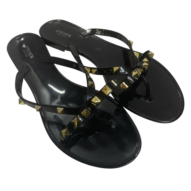 STEVE MADDEN Size 8 1/2 Black Sandal Patent SHOE