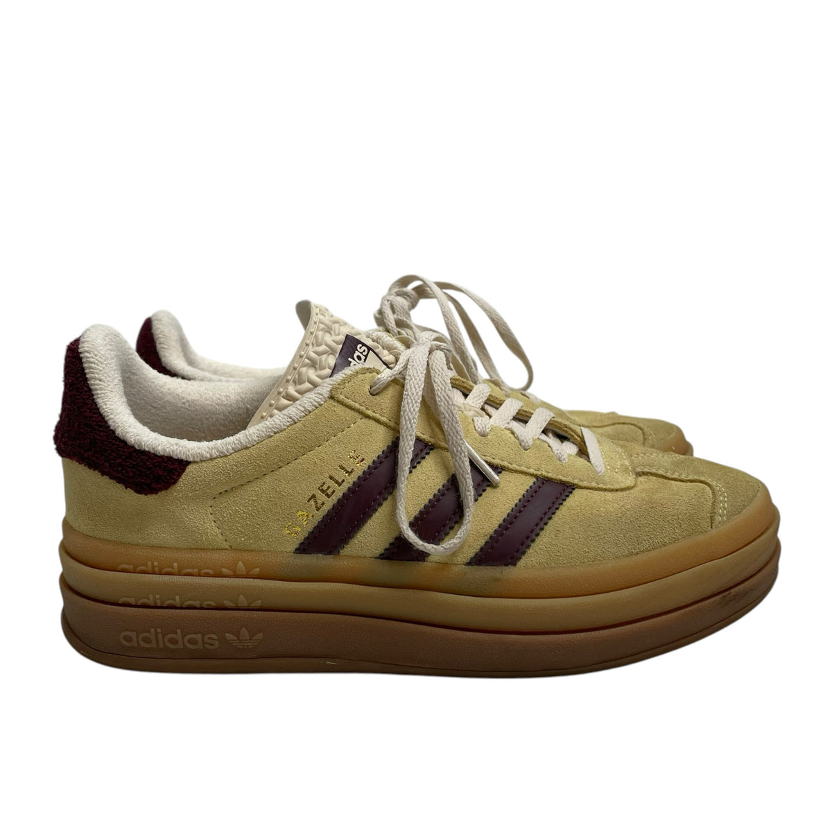 ADIDAS Size 7 1/2 Yellow/Maroon Sneaker Suede SHOE