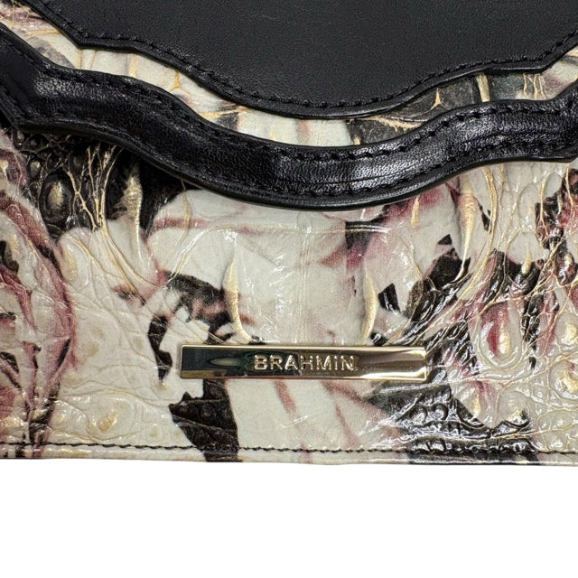 BRAHMIN Black Floral Croc Look Leather Clutch NWT PURSE