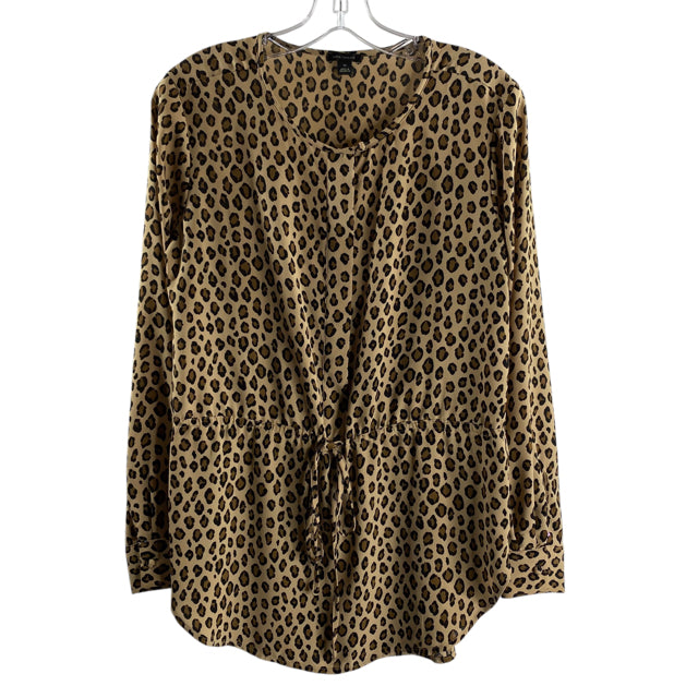 ANN TAYLOR Size X-SMALL Tan/Brown Animal Long Sleeve Button Front BLOUSE