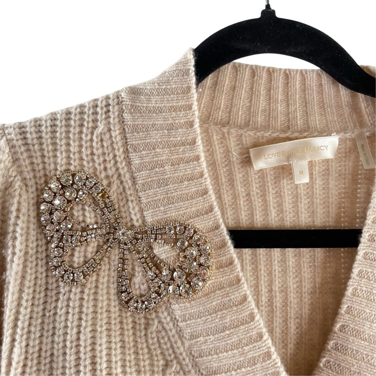 LOVE SHACK FANCY Size MED Beige Long Sleeve Button Front SWEATER