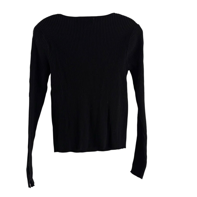 REBECCA MINKOFF Size LARGE Black Ribbed Long Sleeve Keyhole Cotton Blend SWEATER