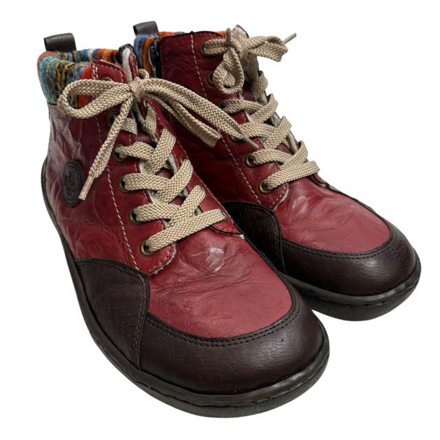 RIEKER Size 9 1/2 Burgundy/Brown Ankle Boot BOOT