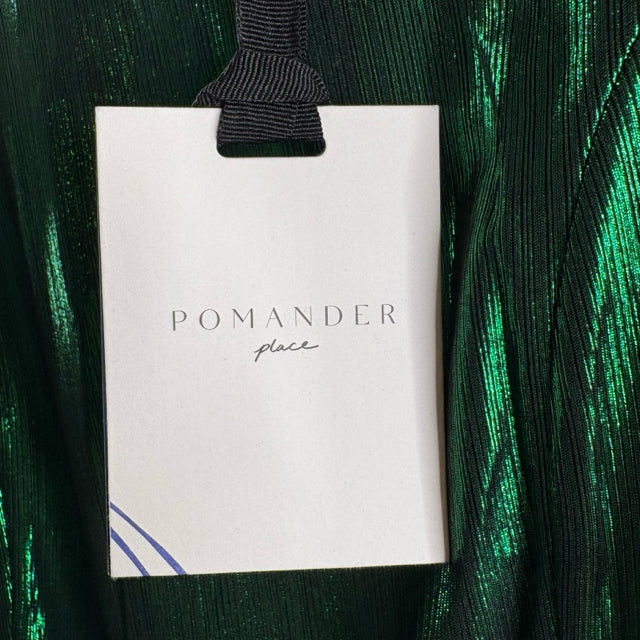 POMANDER PLACE Size MEDIUM Black/Green Metallic 3/4 Sleeve Polyester NWT DRESS