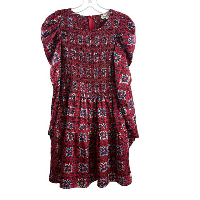 ALLISON Size SMALL Red/Blue Print Long Sleeve Polyester DRESS