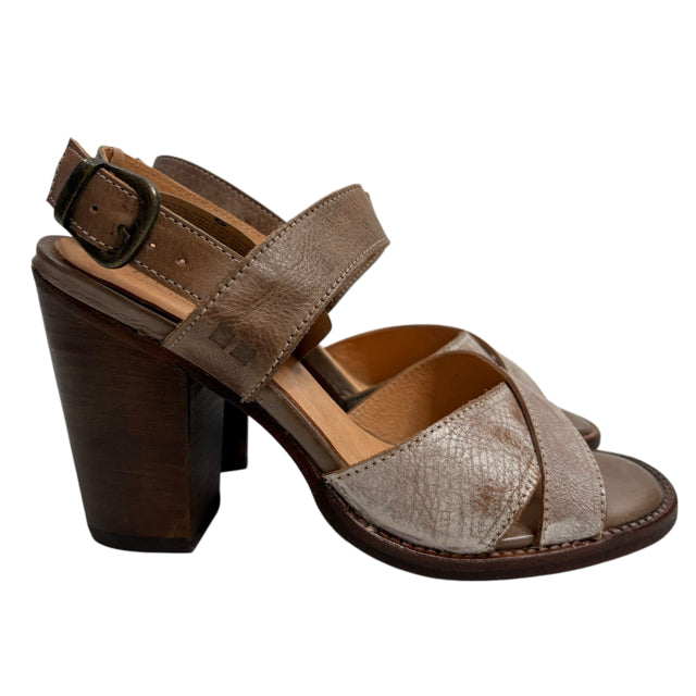 BED STU Size 7 Brown/Gray Block Heel Leather/Wood NWT SHOE