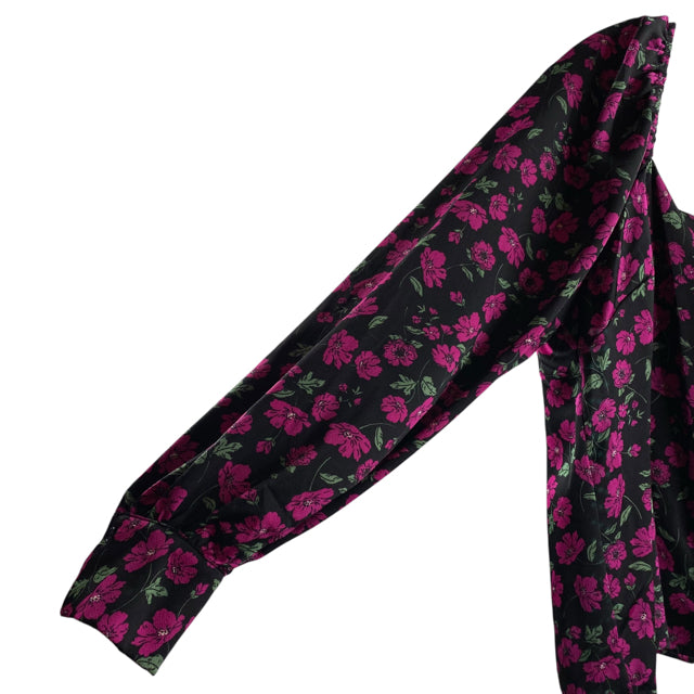 LEITH Size X-LARGE Black Floral Poet Button Front Polyester NWT TOP