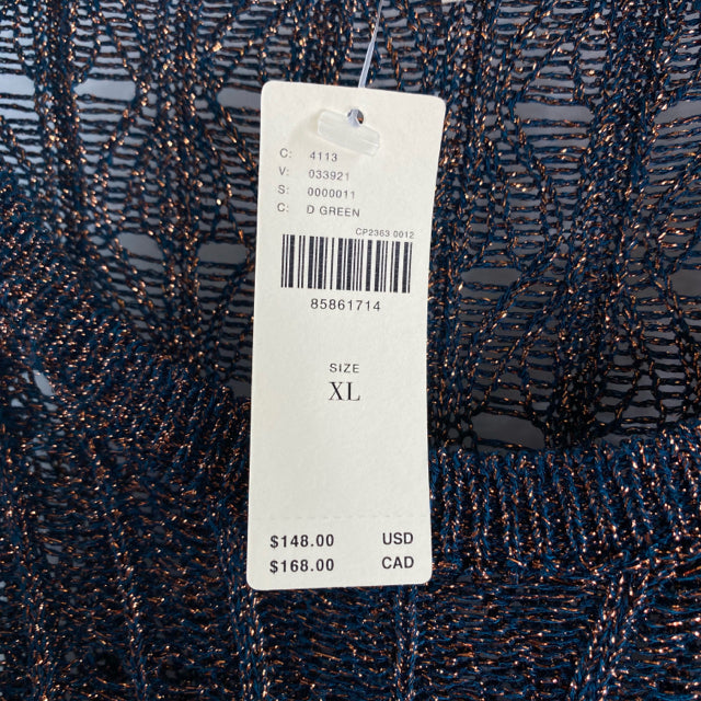 PILCRO Size X-LARGE Teal/Gold Metallic LS Viscose Blend NWT SWEATER
