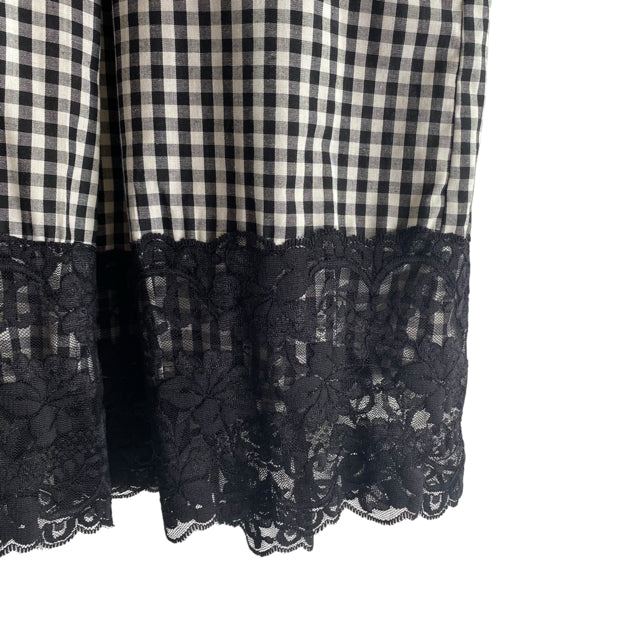 WAYF Size SMALL Black/White Check Midi Lace Details SKIRT
