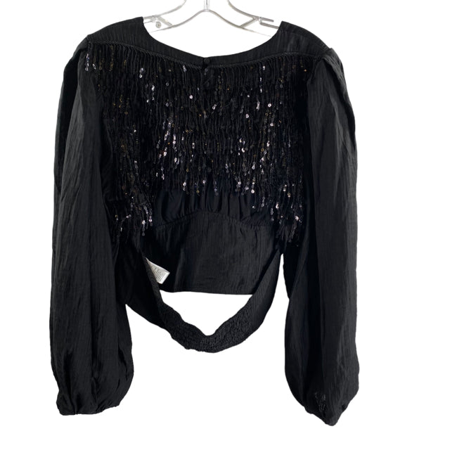 CURRENT AIR Size LARGE Black Tone-On Long Sleeve Crop Lyocell Blend NWT TOP