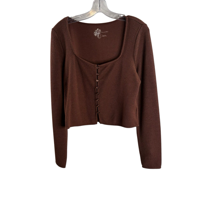 PILCRO Size LARGE Brown Long Sleeve Crop SWEATER