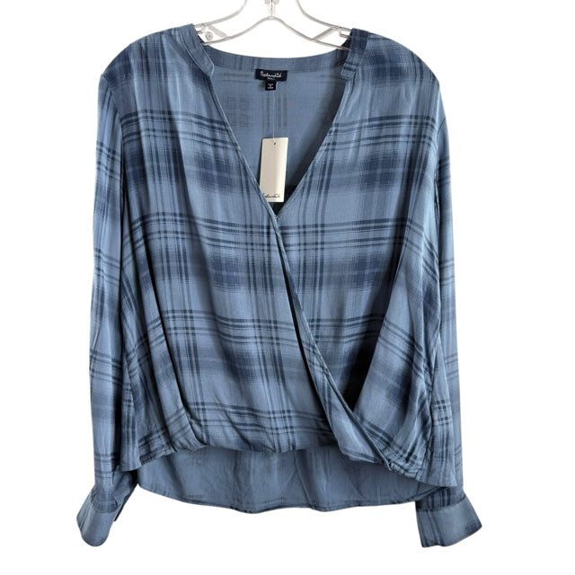 SPLENDID Size SMALL Blue Plaid Long Sleeve Cross Front Viscose NWT TOP