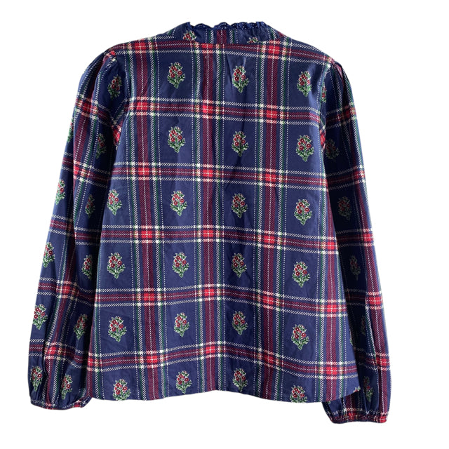 PRINTFRESH Size MEDIUM Navy/Red Print Poet Button Front Organic Cotton TOP