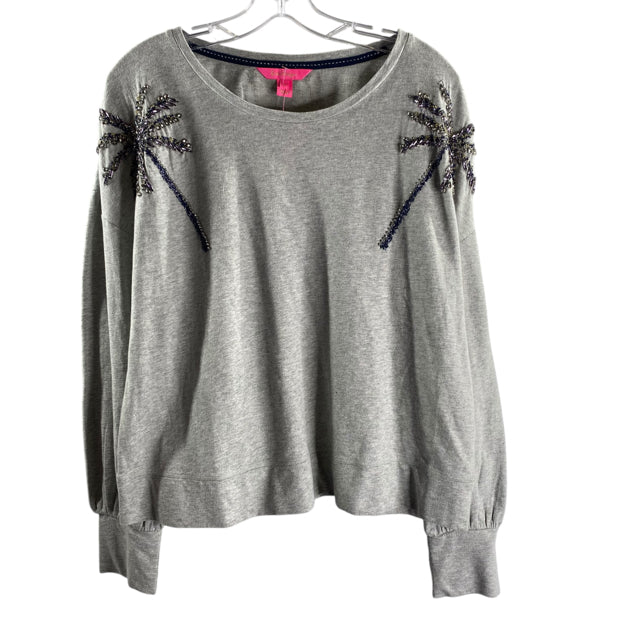 LILLY PULITZER Size LARGE Gray Embellished Long Sleeve Cotton NWT TOP
