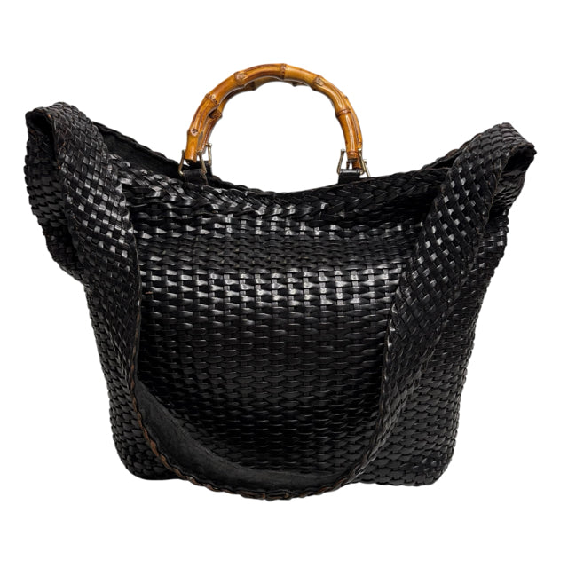 GUCCI Black Leather Weave PURSE