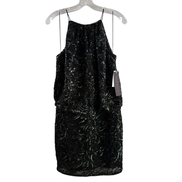AIDAN MATTOX Size 4 Black/Green Sequin Strappy Polyester NWT DRESS