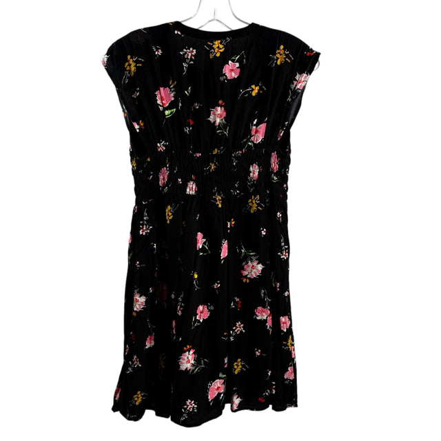 FREE PEOPLE Size SMALL Black/Multi Floral Cap Sleeve Rayon DRESS