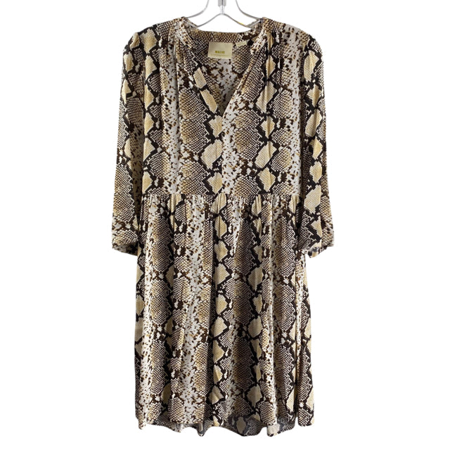 MAEVE Size X-SMALL Cream/Brown Snake Look 3/4 Sleeve Viscose DRESS