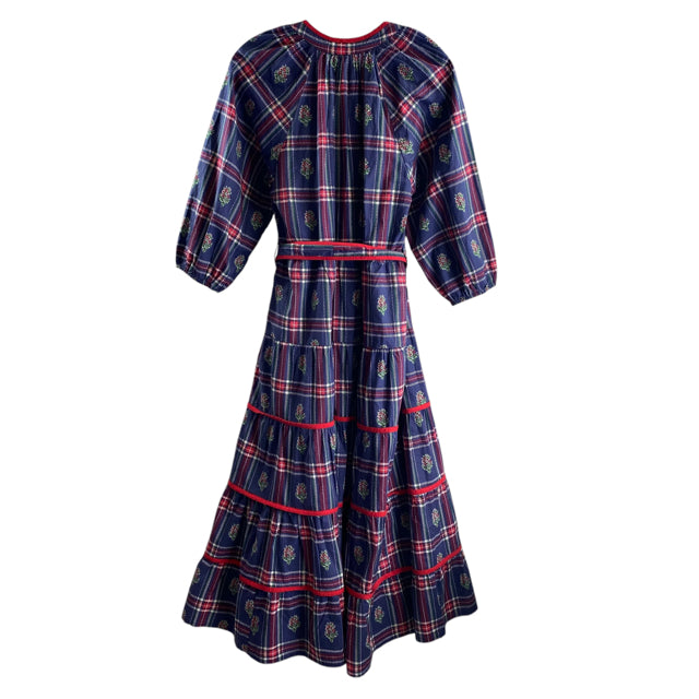 PRINTFRESH Size MEDIUM Navy/Red Print 3/4 Sleeve Cotton DRESS