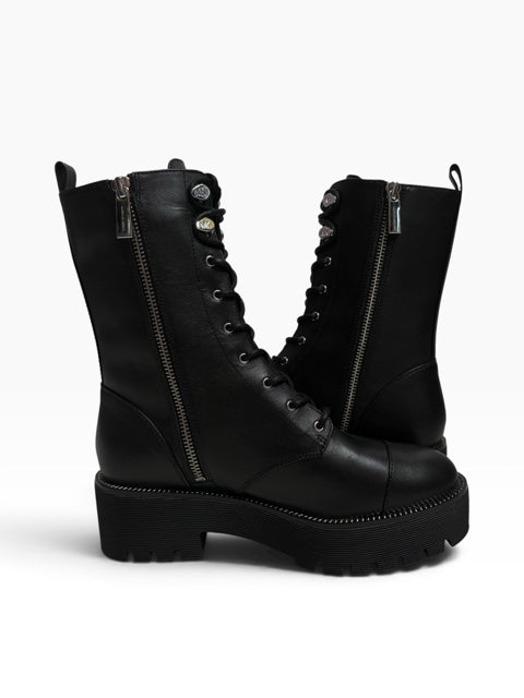 MICHAEL KORS Size 7 Black Combat Leather NEW - BOX BOOT