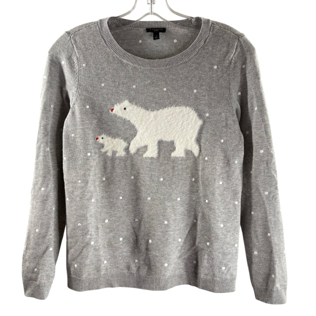 TALBOTS Size PETITE Gray/White Polka Dots Long Sleeve Cotton Blend SWEATER