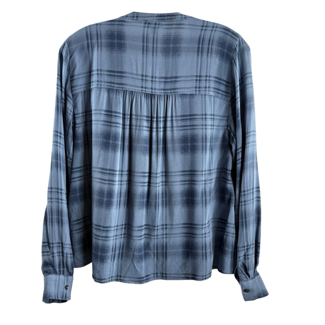 SPLENDID Size SMALL Blue Plaid Long Sleeve Cross Front Viscose NWT TOP