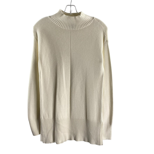TALBOTS Size X-SMALL Cream Ribbed Long Sleeve Mock Turtleneck SWEATER