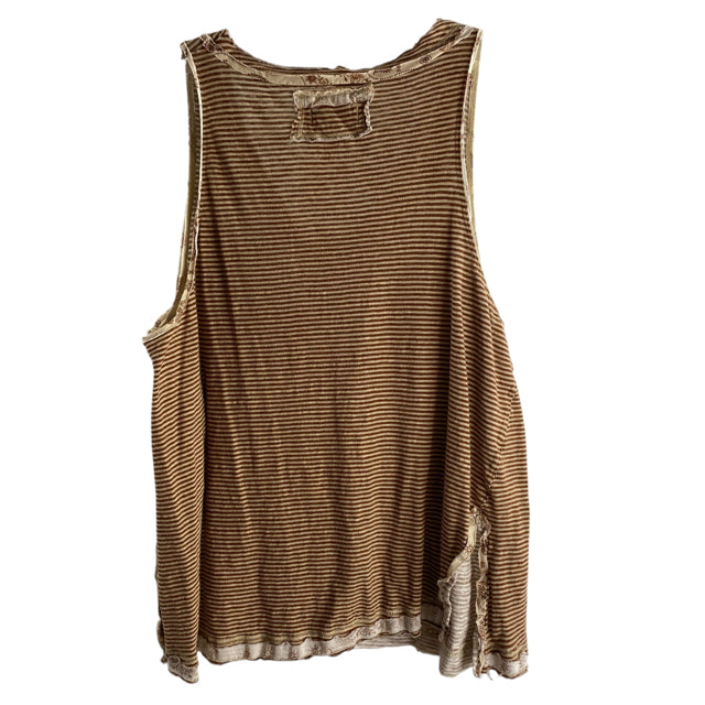 WE THE FREE Size MEDIUM Brown/Cream Stripe Tank Linen Blend TOP
