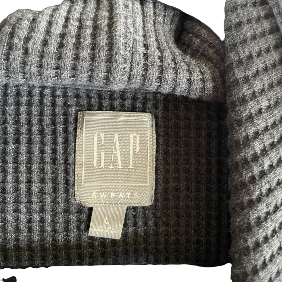 GAP Size LARGE Gray Long Sleeve Hoodie Waffle TOP