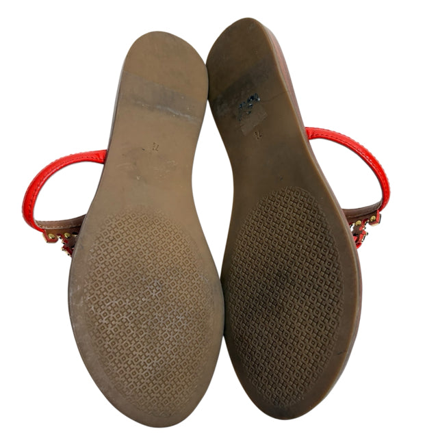 TORY BURCH Size 7 1/2 Orange Flip Flop Patent SHOE