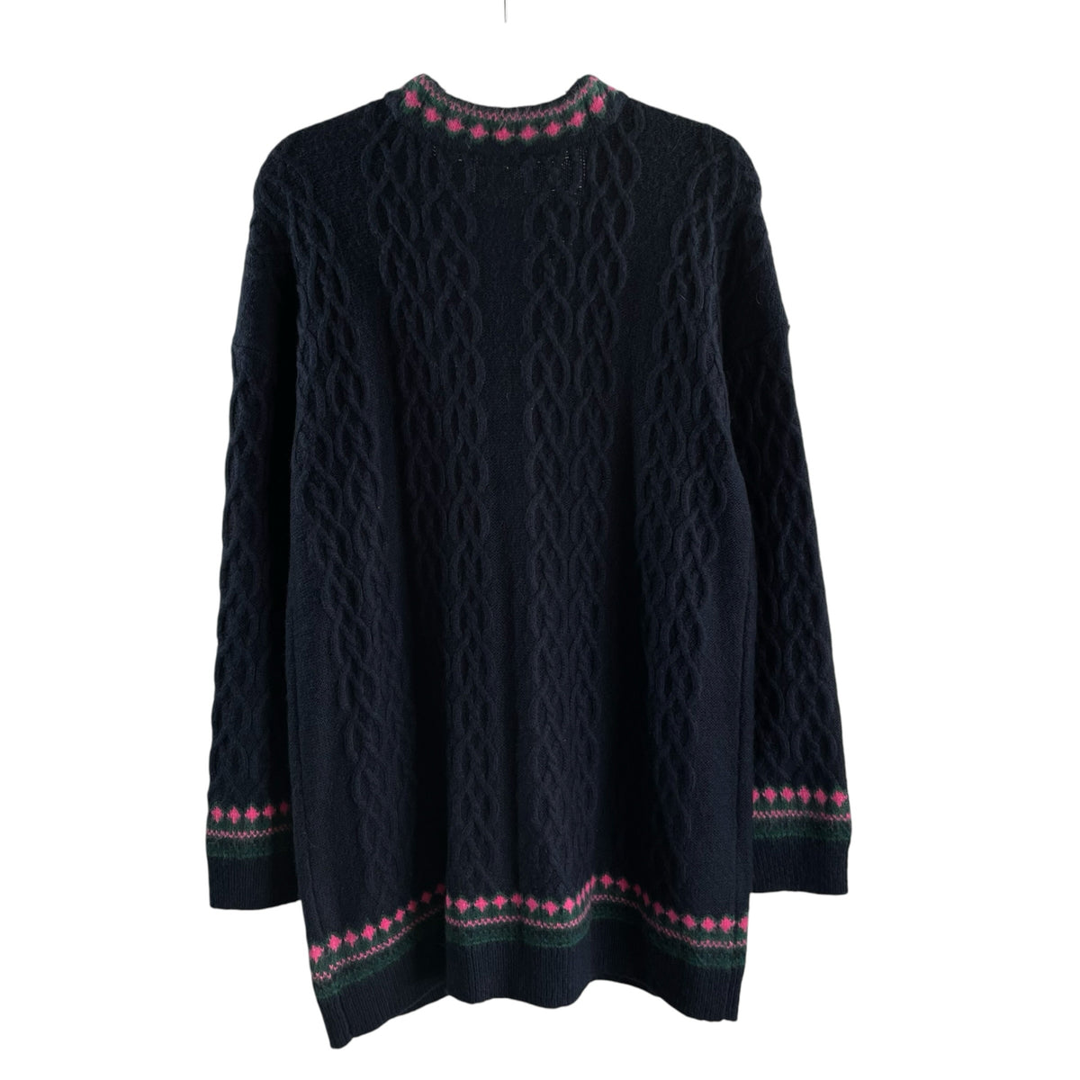 TALBOTS Size LARGE Navy/Pink Piped Long Sleeve Cardigan Nylon Blend NWT SWEATER