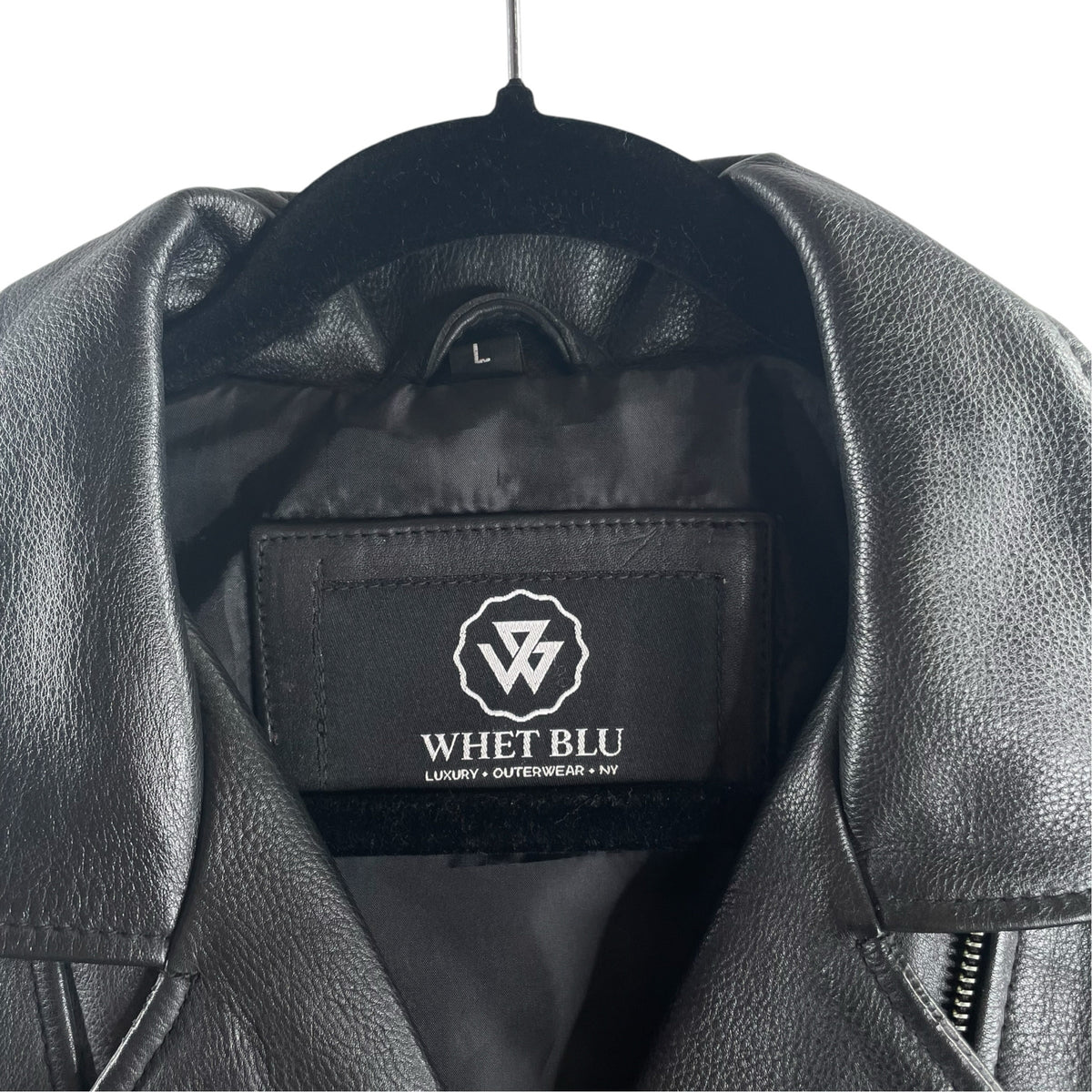 WHET BLU Size LARGE Black Fringe Details Leather NWT JACKET