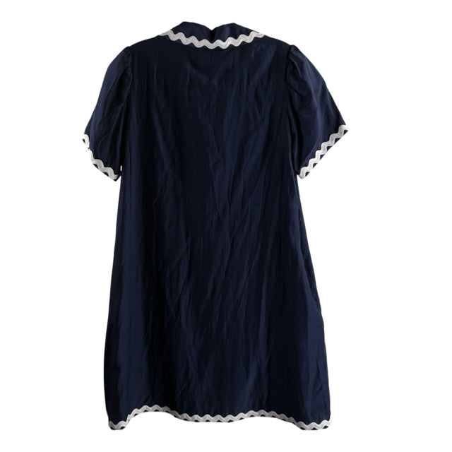 STS Size MEDIUM Navy/White Ribbon Detail Short Sleeve Silk blend NWT DRESS