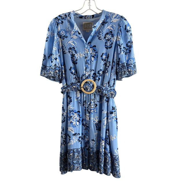 SAIL TO SABLE Size SMALL Blue/Navy Print Short Sleeve Viscose DRESS
