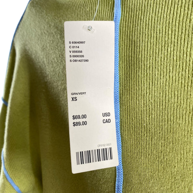 URBAN OUTFITTERS Size X-SMALL Green/Blue Piped Long Sleeve Crop NWT SWEATER