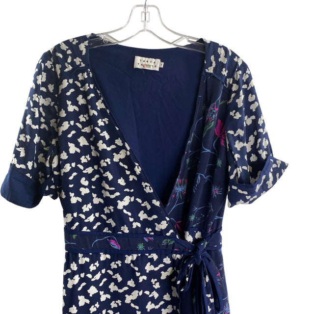 TANYA TAYLOR Size 8 Blue/White Print Short Sleeve Silk DRESS