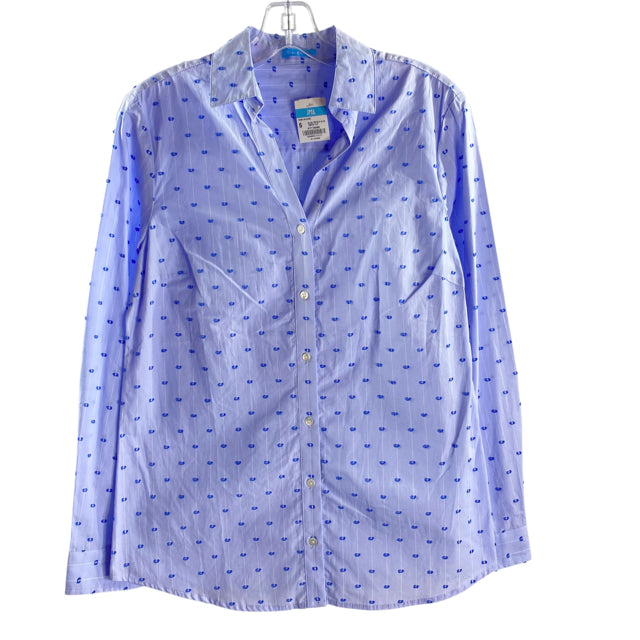 J MCLAUGHLIN Size SMALL Blue Flocked Long Sleeve Button Front NWT BLOUSE