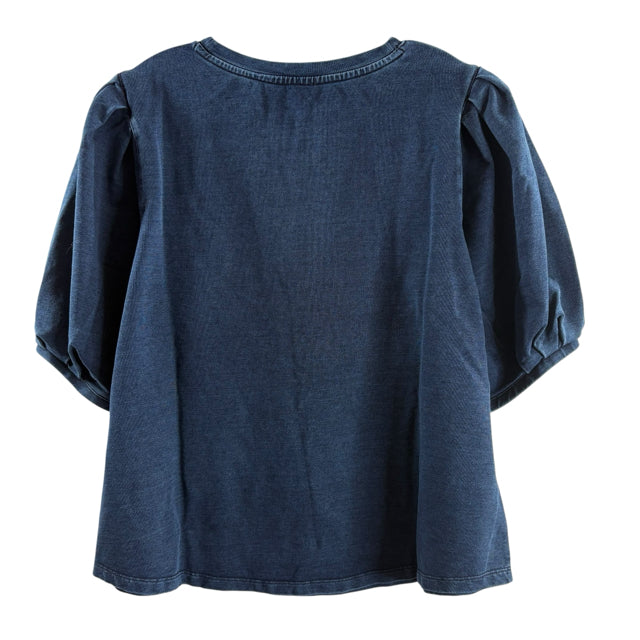 CHICOS Size CHICOS 3 Blue Puff Sleeves Short Sleeve Cotton Blend NWT TOP