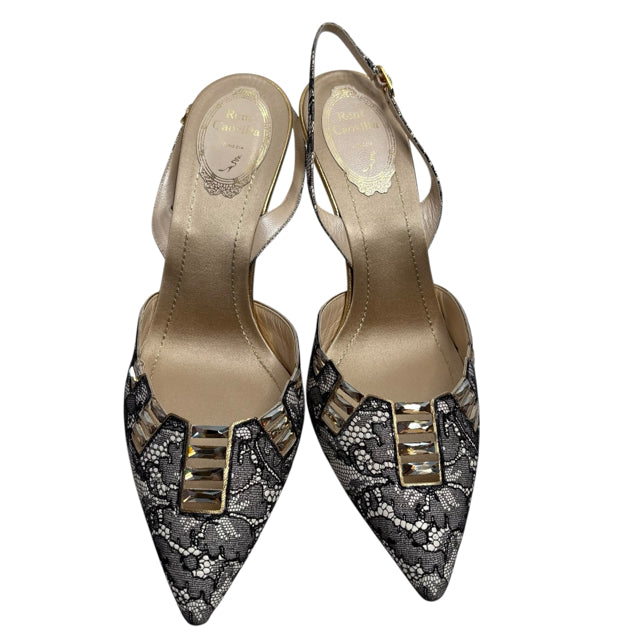 RENE CAOVILLA Size 39 Beige/Black Evening NWT SHOE