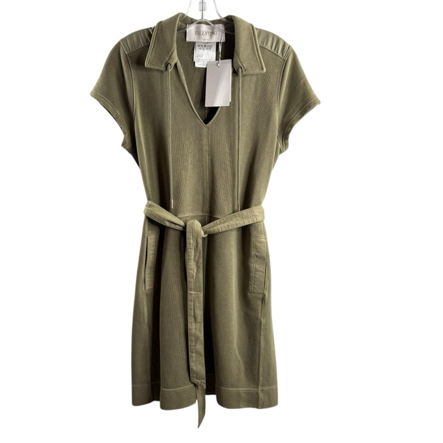 VALENTINO Size 40 Olive Collar Short Sleeve Polyester NWT DRESS