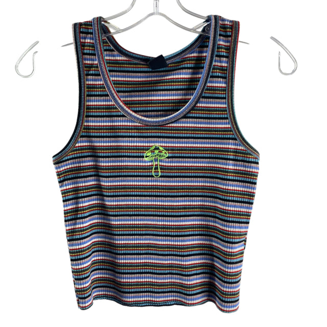 URBAN OUTFITTERS Size MEDIUM Blue/Multi Stripe Sleeveless Crop Cotton Blend TOP