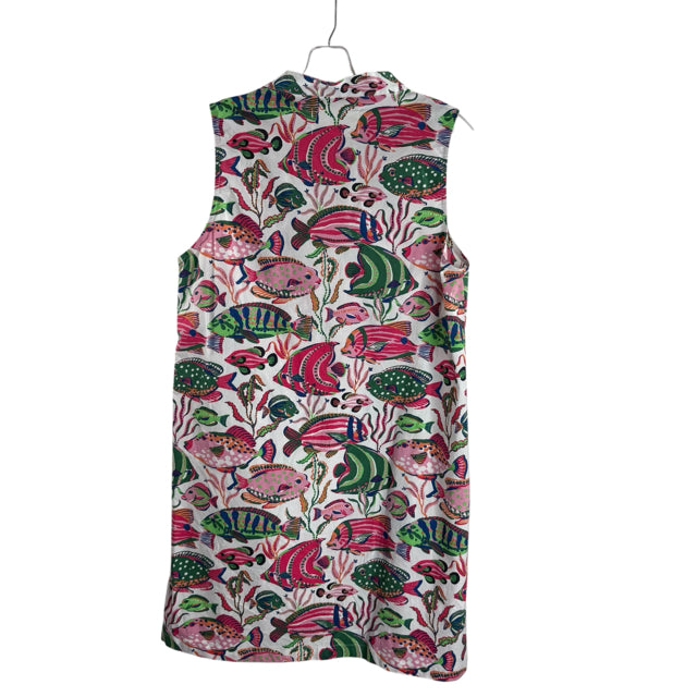 PRINTFRESH Size MED White/Multi Fish Sleeveless DRESS